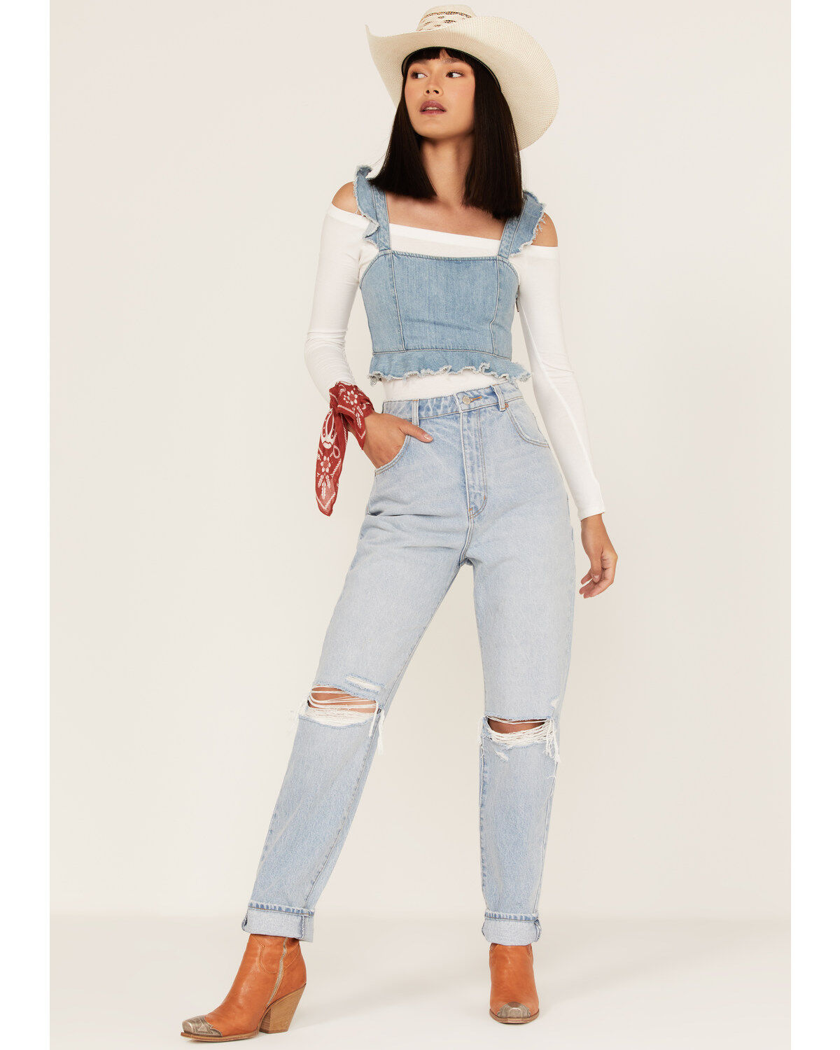 Women's Rolla's Light Wash High Rise Distressed Ella Straight Jeans