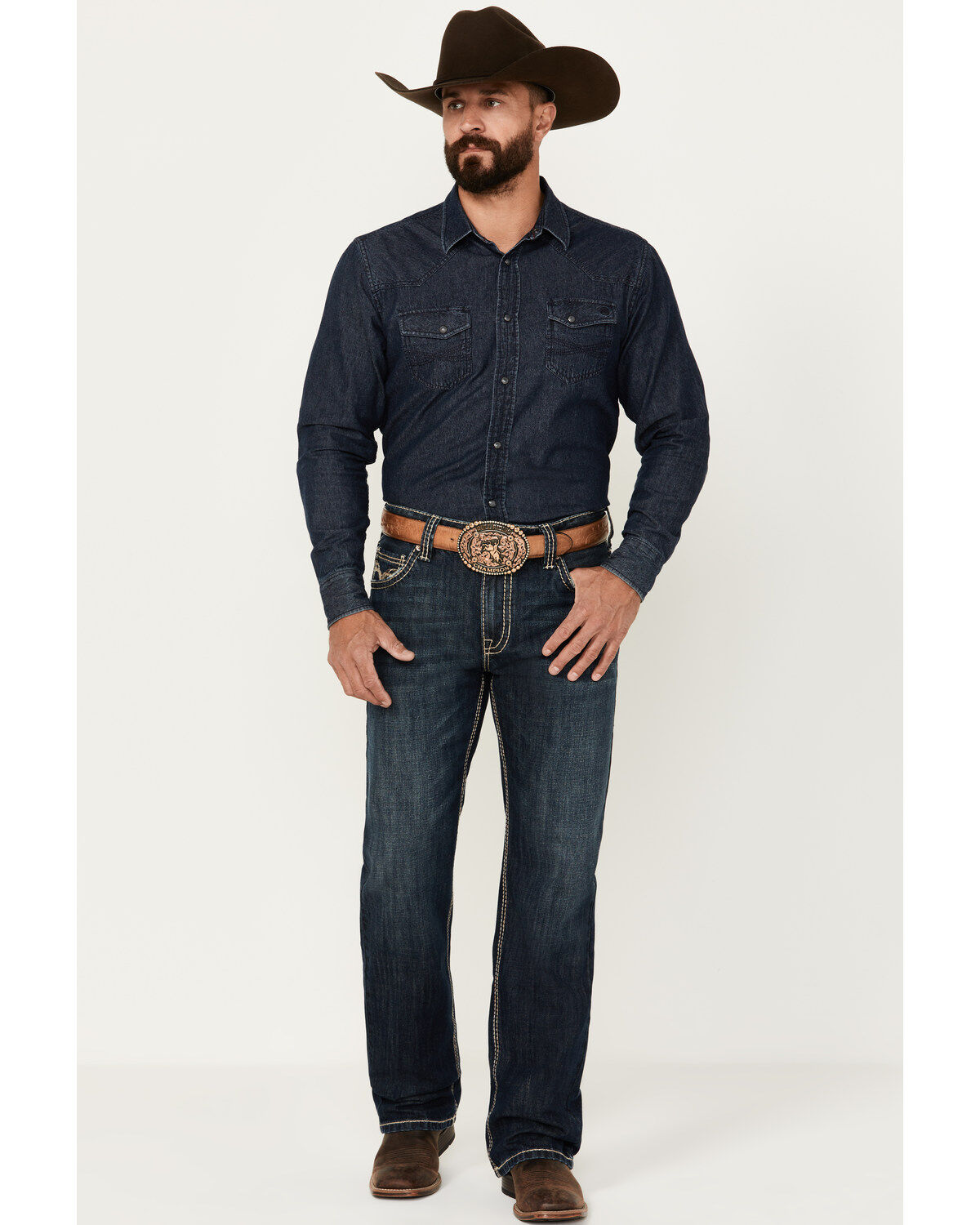 Men's Double Barrel Rock & Roll Denim Dark Vintage Wash Relaxed Straig