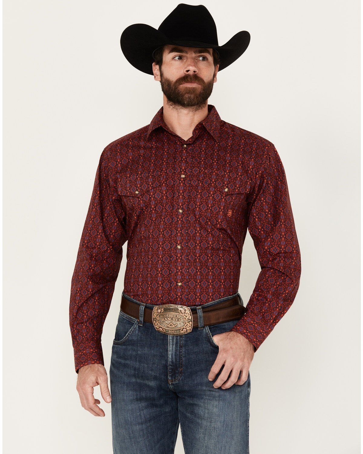 Men's Ariat Patterson Medallion Print Long Sleeve Snap Western Shirt