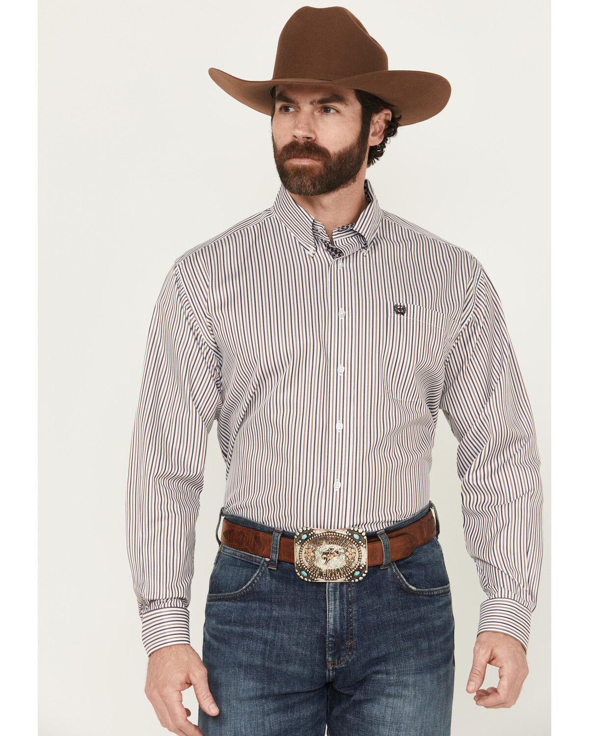 Men's Cinch Striped Long Sleeve Button-Down Western Shirt