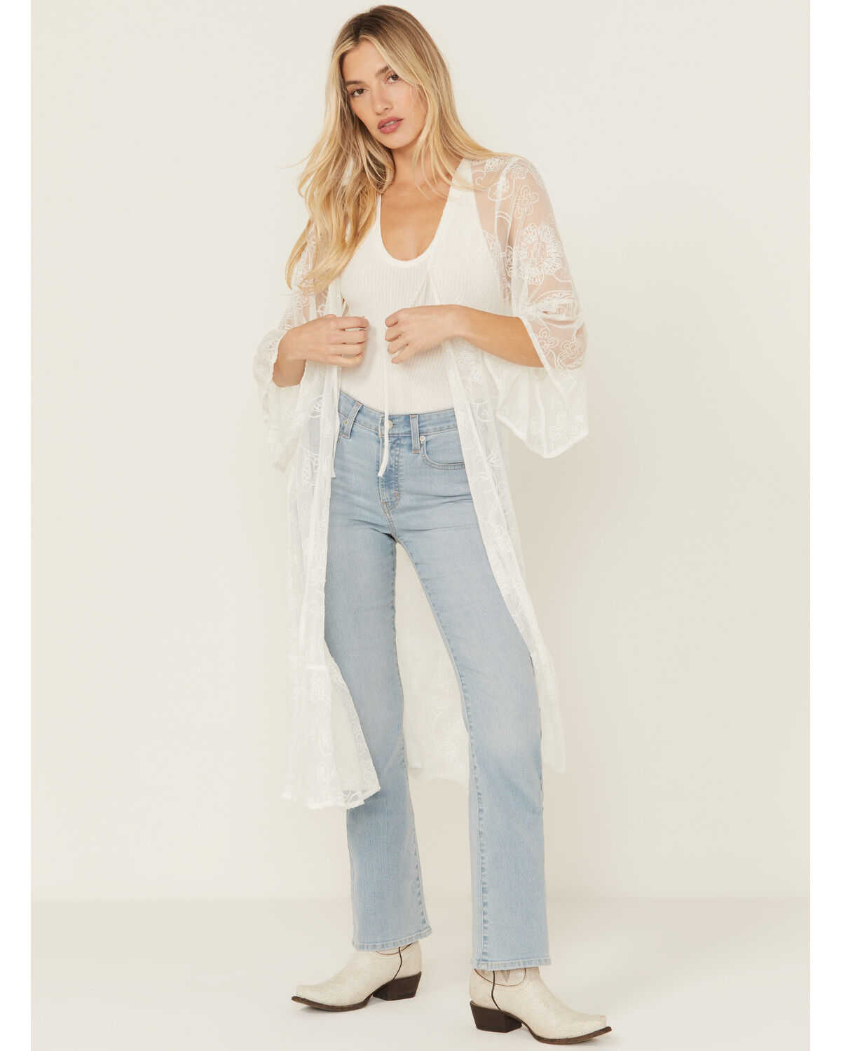 Women's Shyanne Tie-Front Embroidered Mesh Kimono