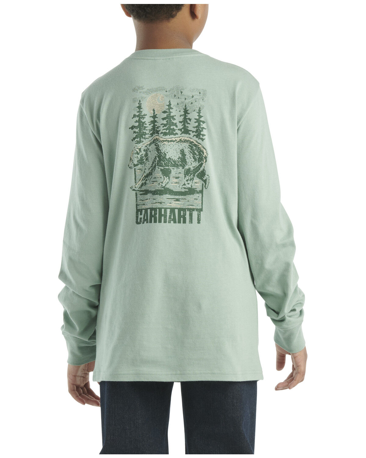 Boys' Carhartt Little Solid Bear Logo Long Sleeve Pocket T-Shirt