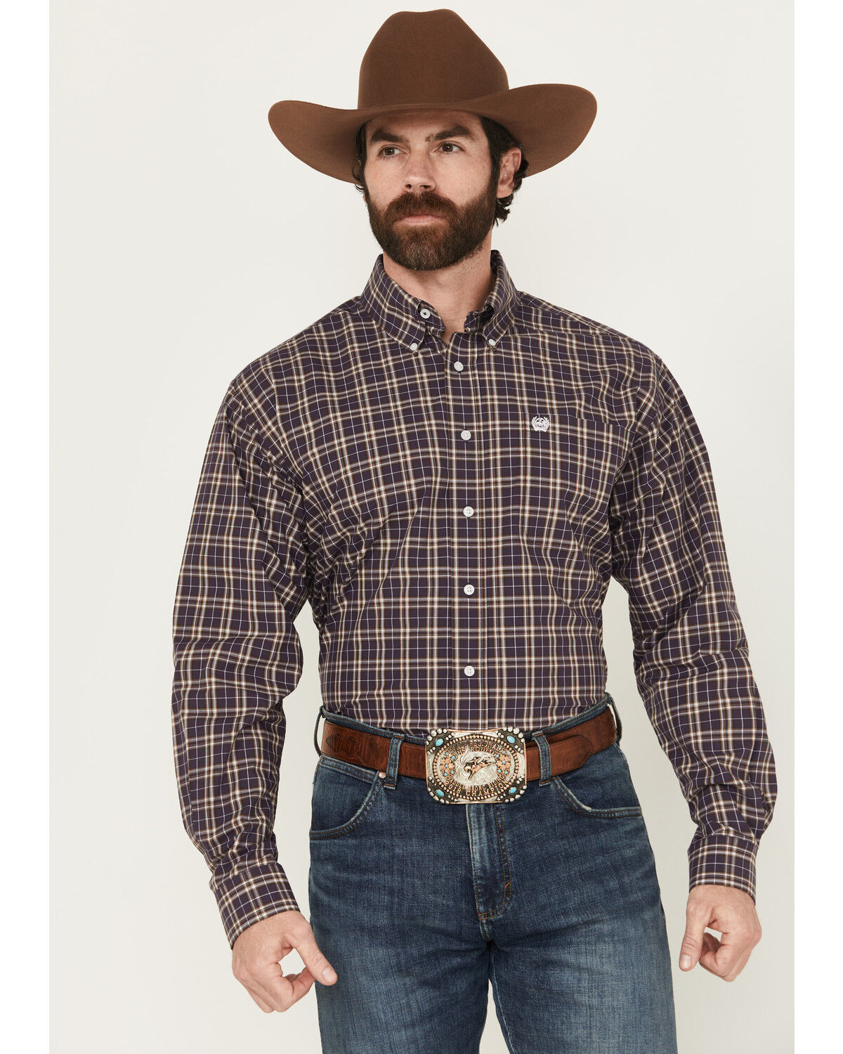 Men's Cinch Plaid Print Long Sleeve Button-Down Western Shirt