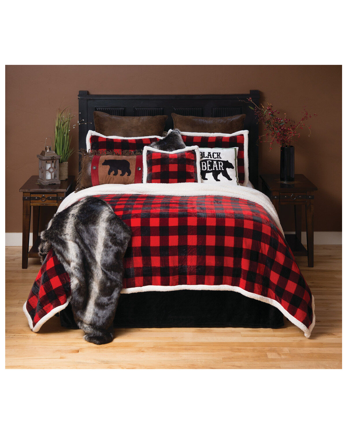 Carstens Home Red Lumberjack Buffalo Plaid King Sherpa Fleece Bedding