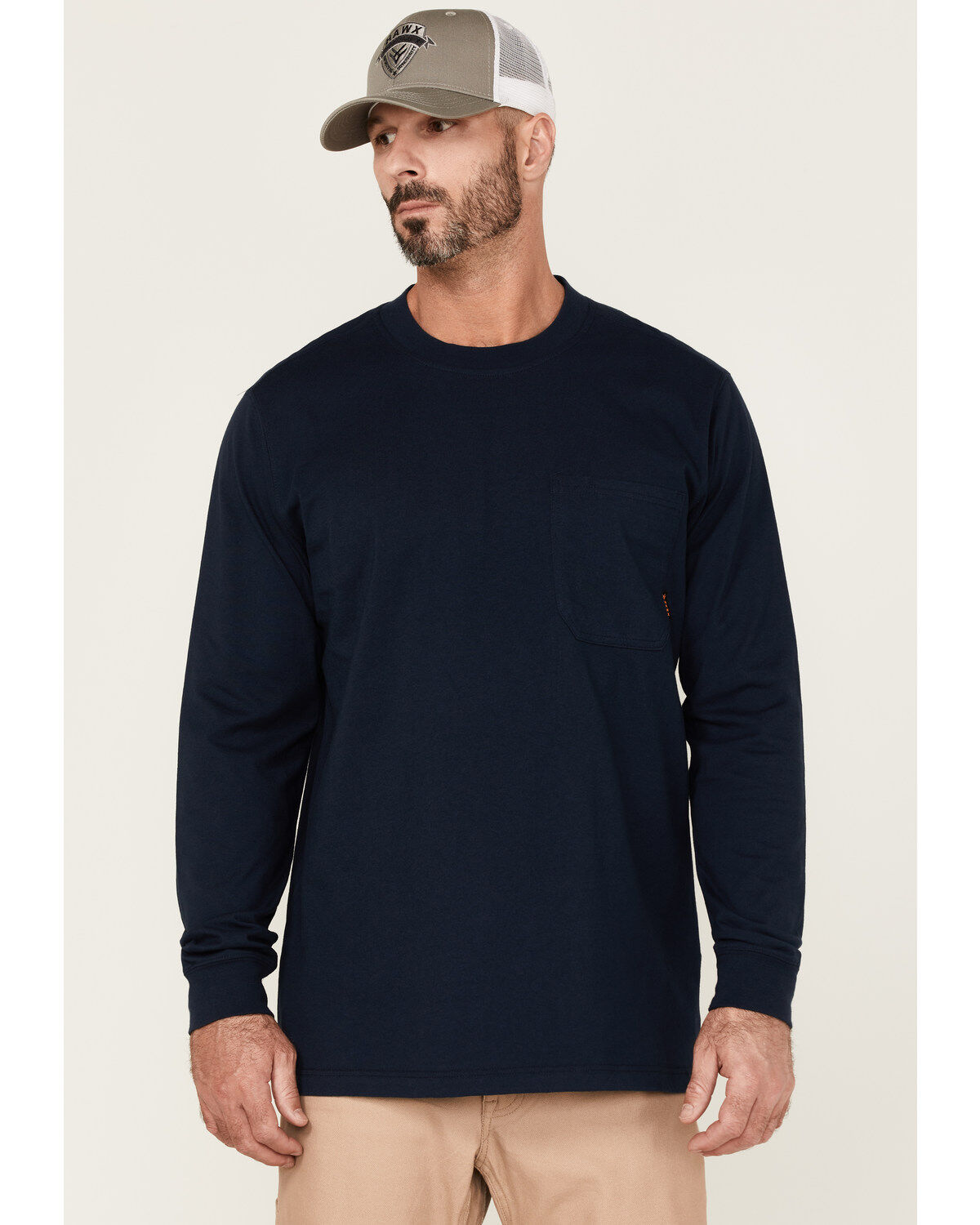 Men's Hawx Solid Navy Forge Long Sleeve Work Pocket T-Shirt