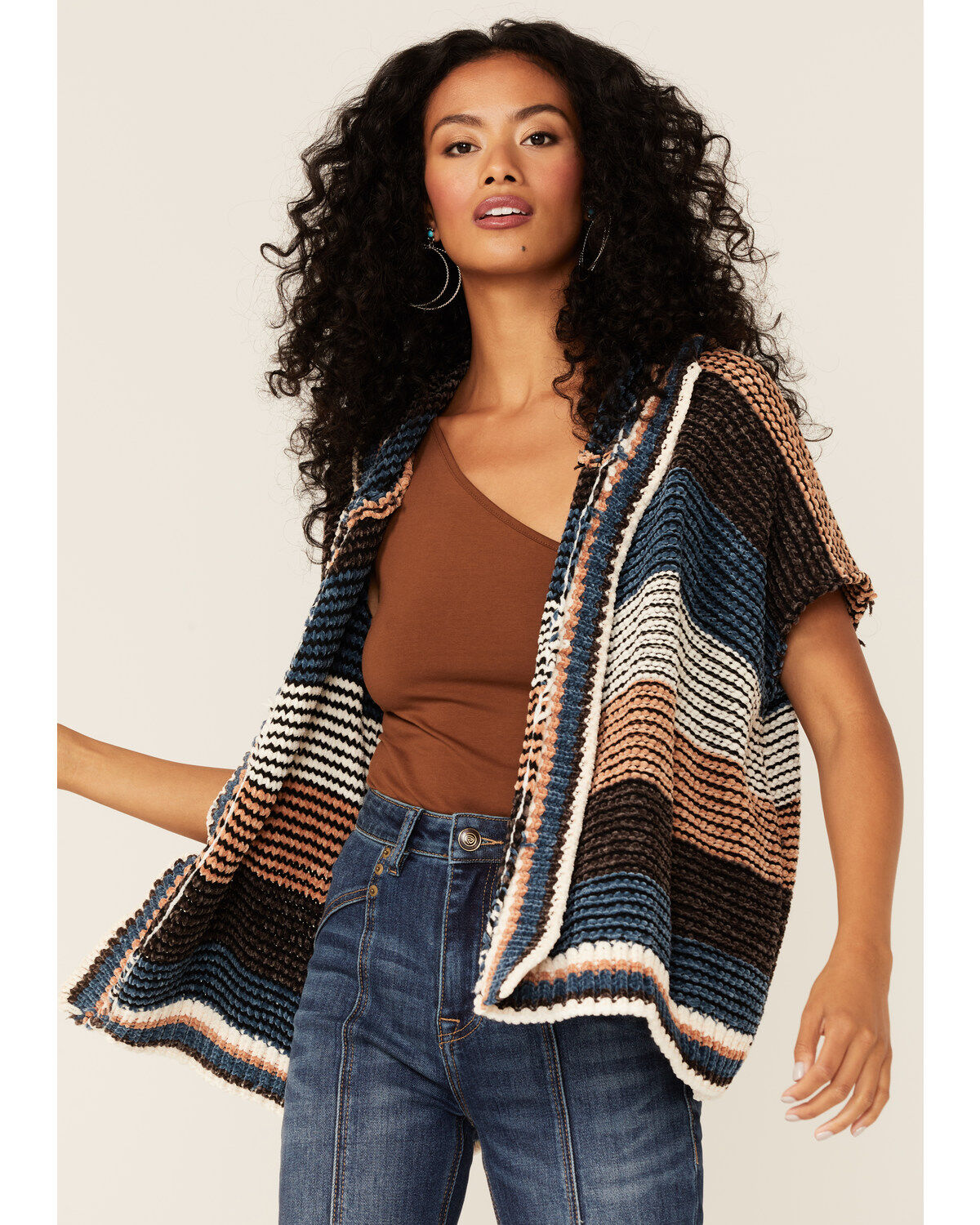 Women's Panhandle Stripe Knit Hoodie Kimono