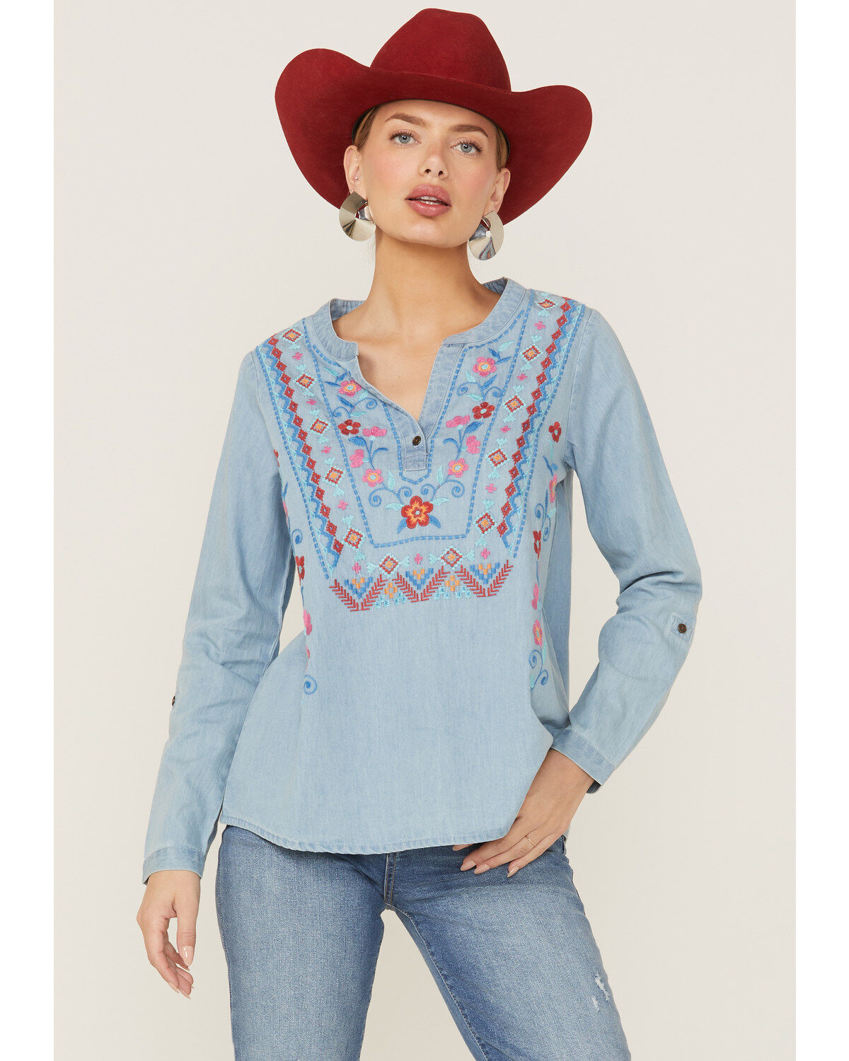 Women's Roper Embroidered Front Southwestern Denim Pullover Shirt