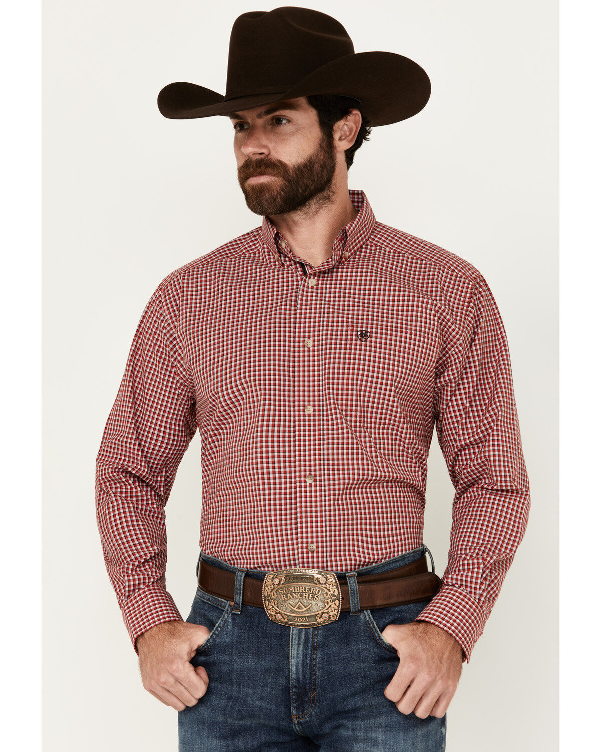 Men's Ariat Porter Plaid Print Long Sleeve Button-Down Performance Shi