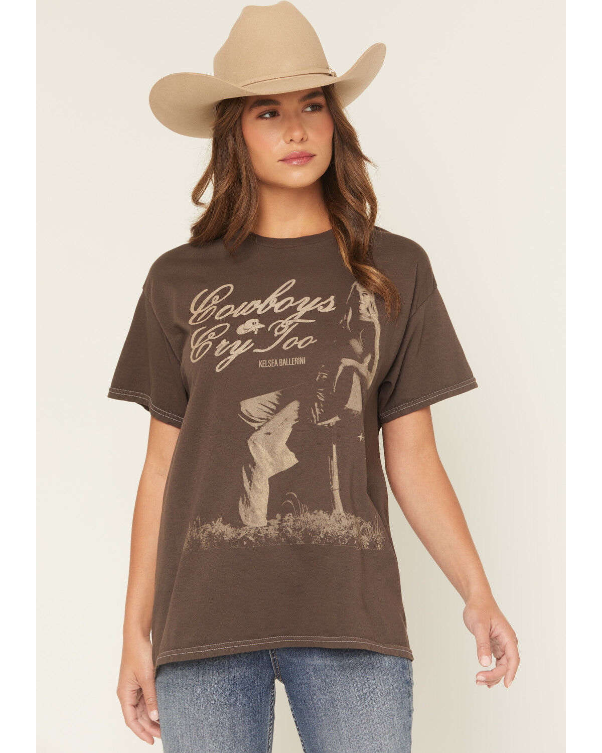 Women's Merch Traffic Kelsea Ballerini Cowboys Cry Too Short Sleeve Gr