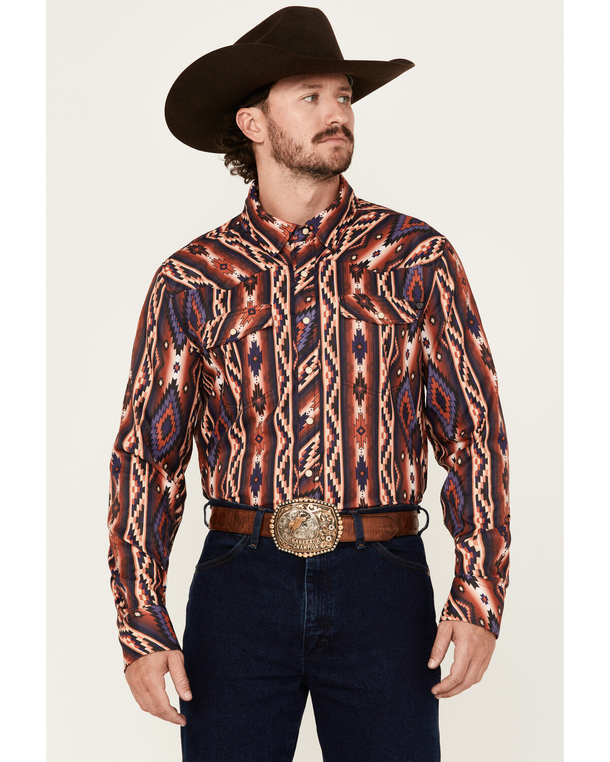 Men's Rock & Roll Denim Tek Southwestern Striped Long Sleeve Snap West