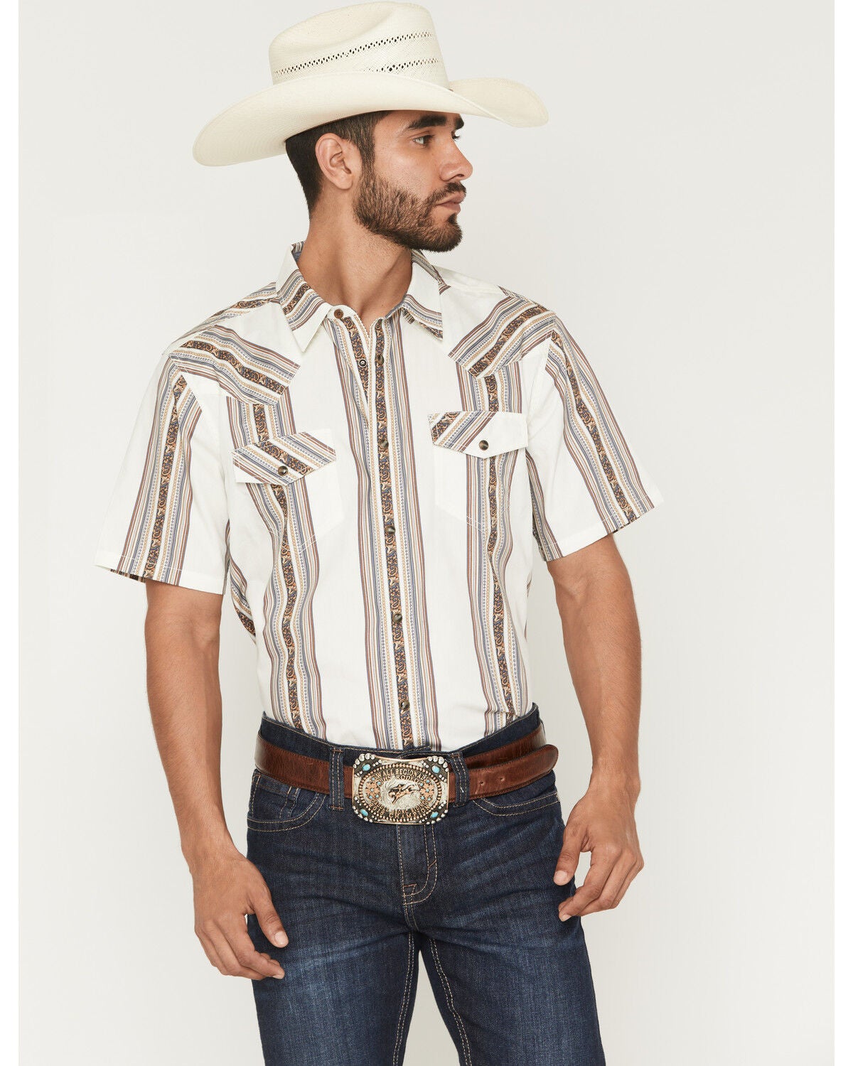 Men's Cody James Atticus Stripe Print Short Sleeve Snap Western Shirt
