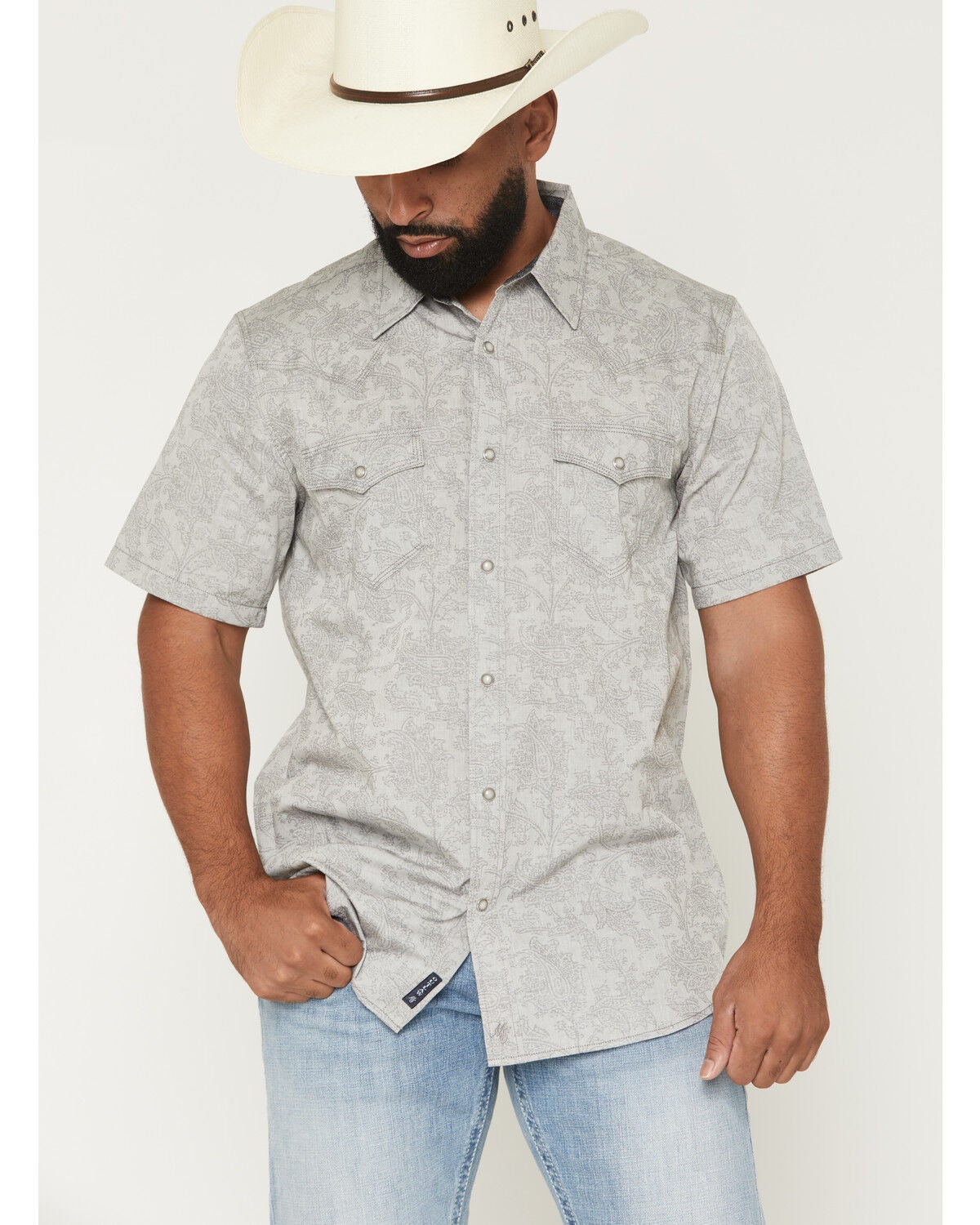 Men's Moonshine Spirit Silver Strand Paisley Print Short Sleeve Snap W