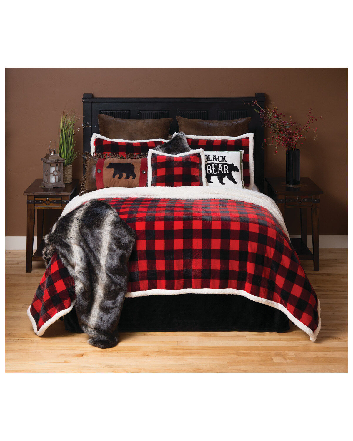 Carstens Home Lumberjack Buffalo Plaid Queen Sherpa Fleece Bedding Set