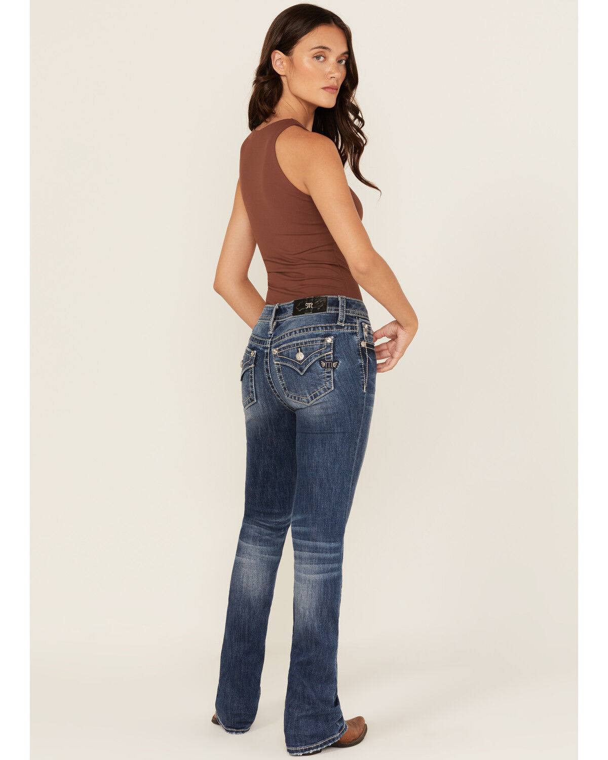 Women's Miss Me Medium Wash Mid Rise Bootcut Stretch Denim Jeans
