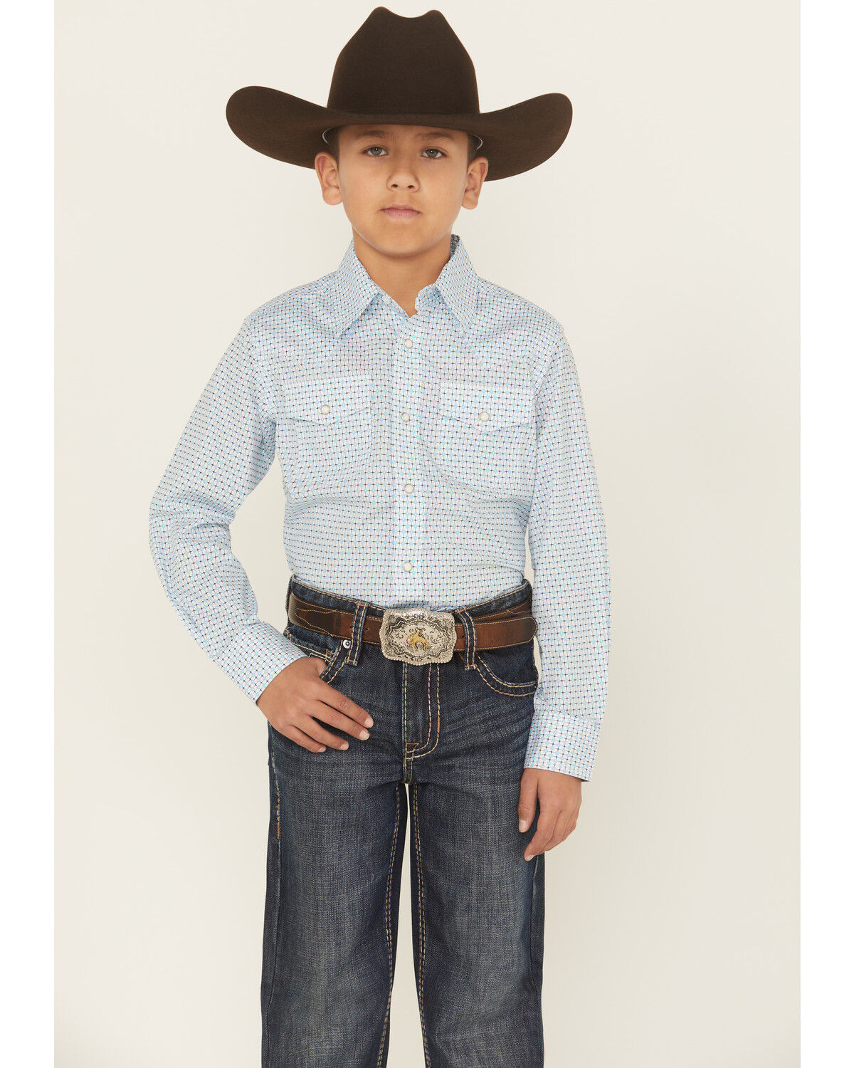 Boys' Wrangler 20X Geo Print Long Sleeve Snap Stretch Western Shirt