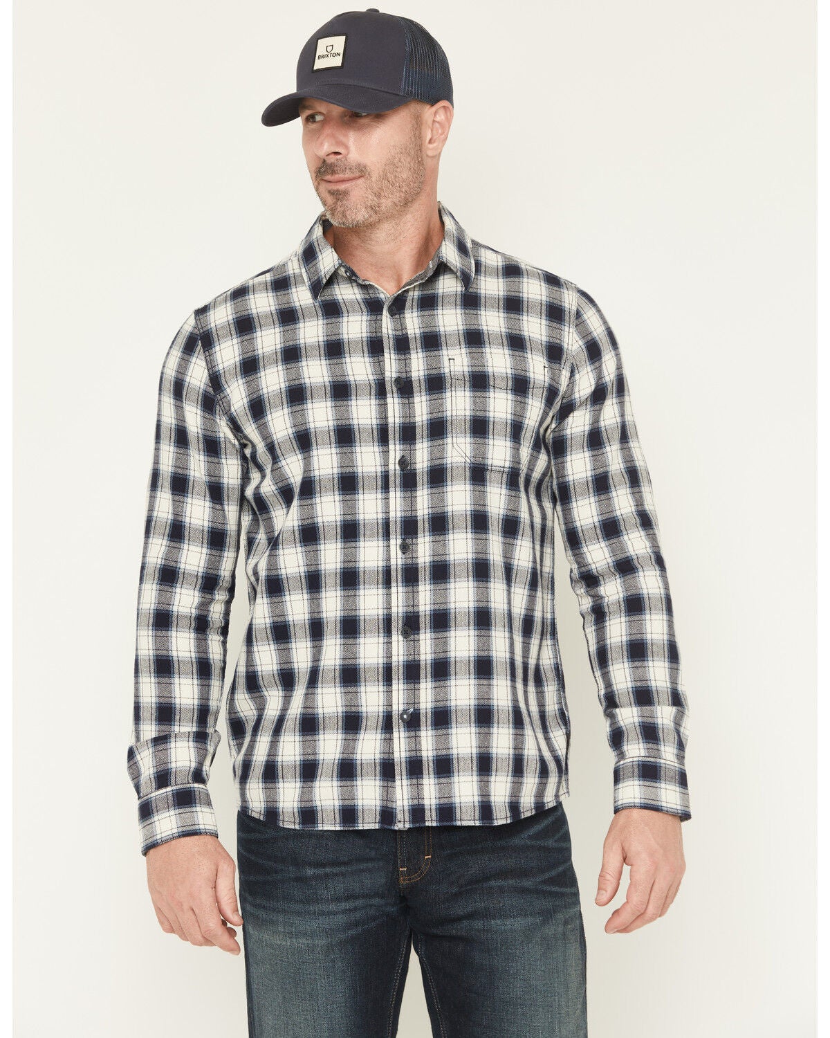 Men's Brothers and Sons Anvil Plaid Print Long Sleeve Button-Down Flan