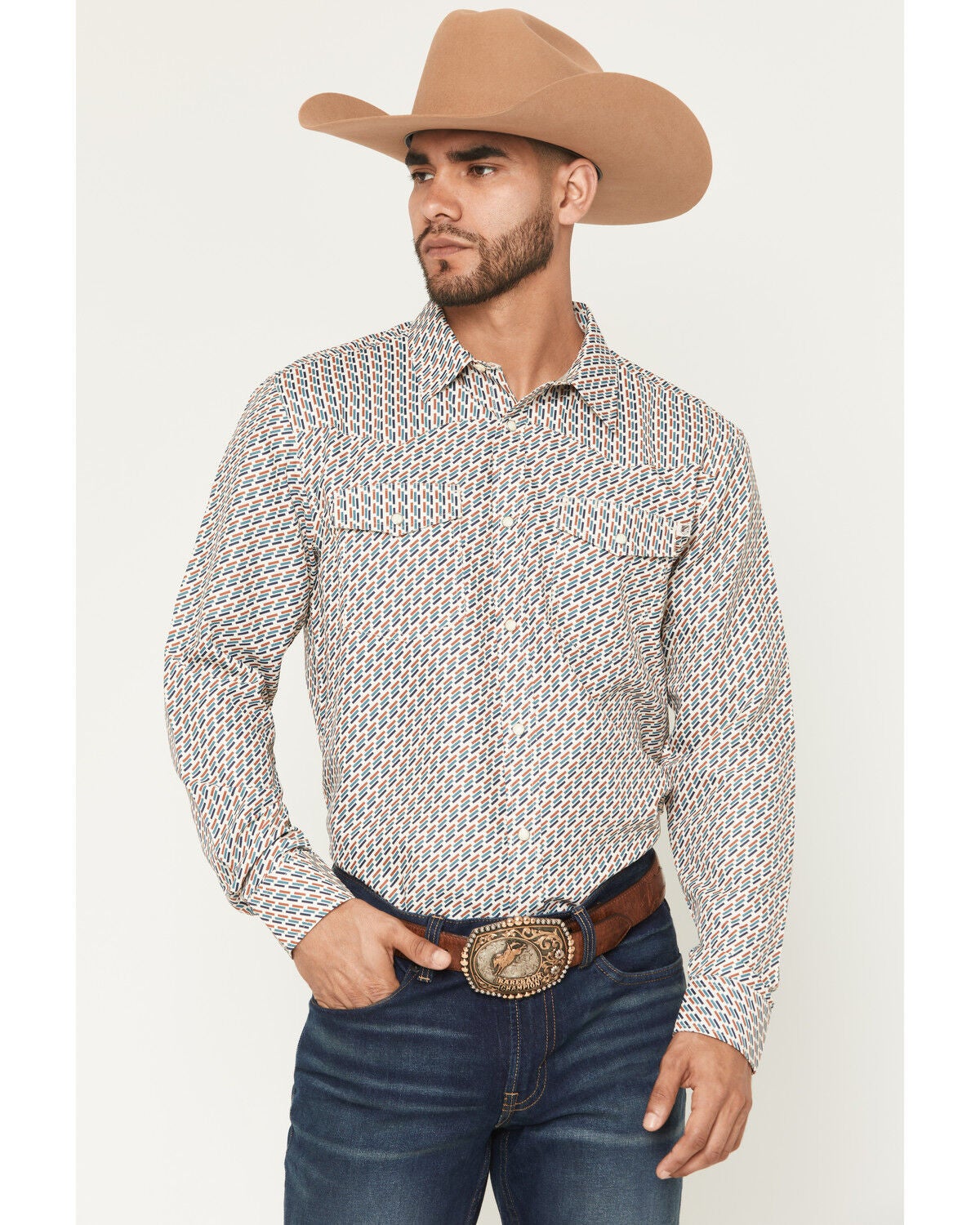 Men's RANK 45 Geometric Fuji Print Long Sleeve Snap Performance Shirt