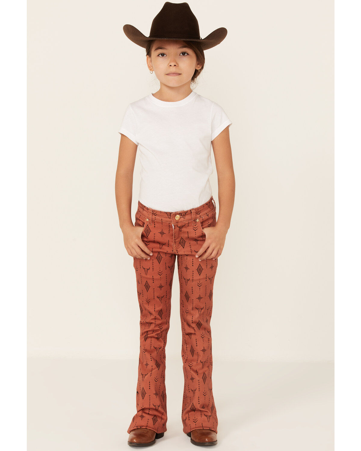 Girls' Ranch Dress'n Southwestern Steerhead Print Stretch Super Flare