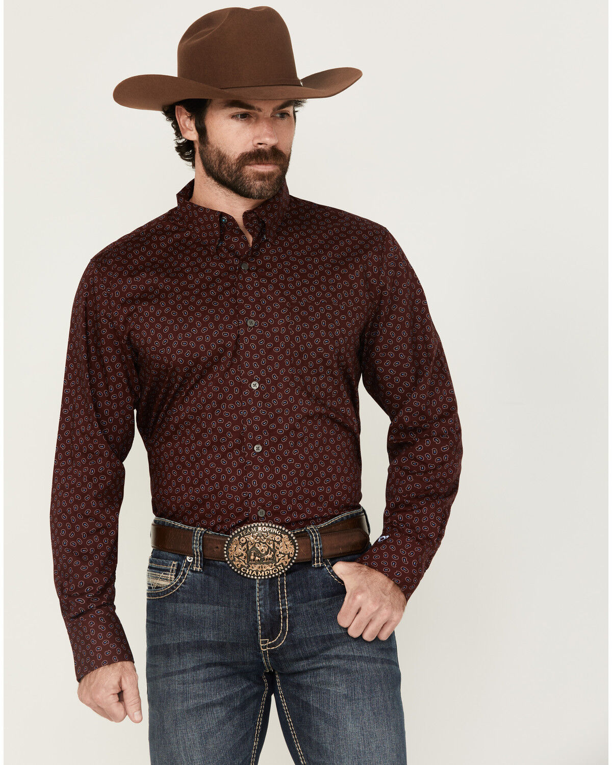 Men's Wrangler X Cody Johnson Paisley Print Long Sleeve Button-Down We