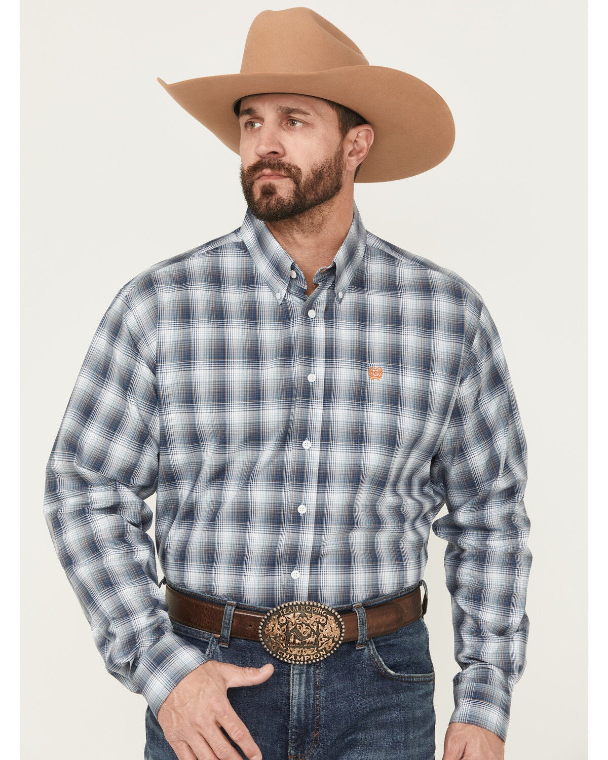 Men's Cinch Plaid Print Long Sleeve Button-Down Western Shirt