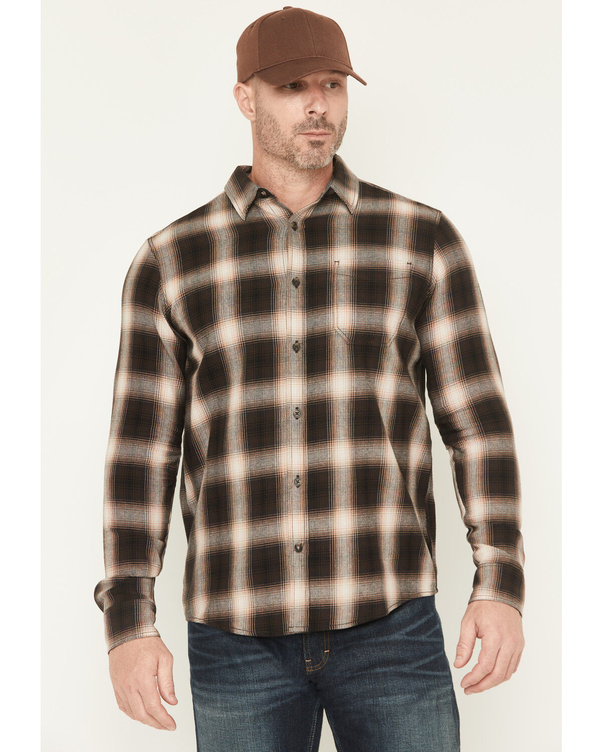 Men's Brothers and Sons Redwood Plaid Print Long Sleeve Button-Down Fl