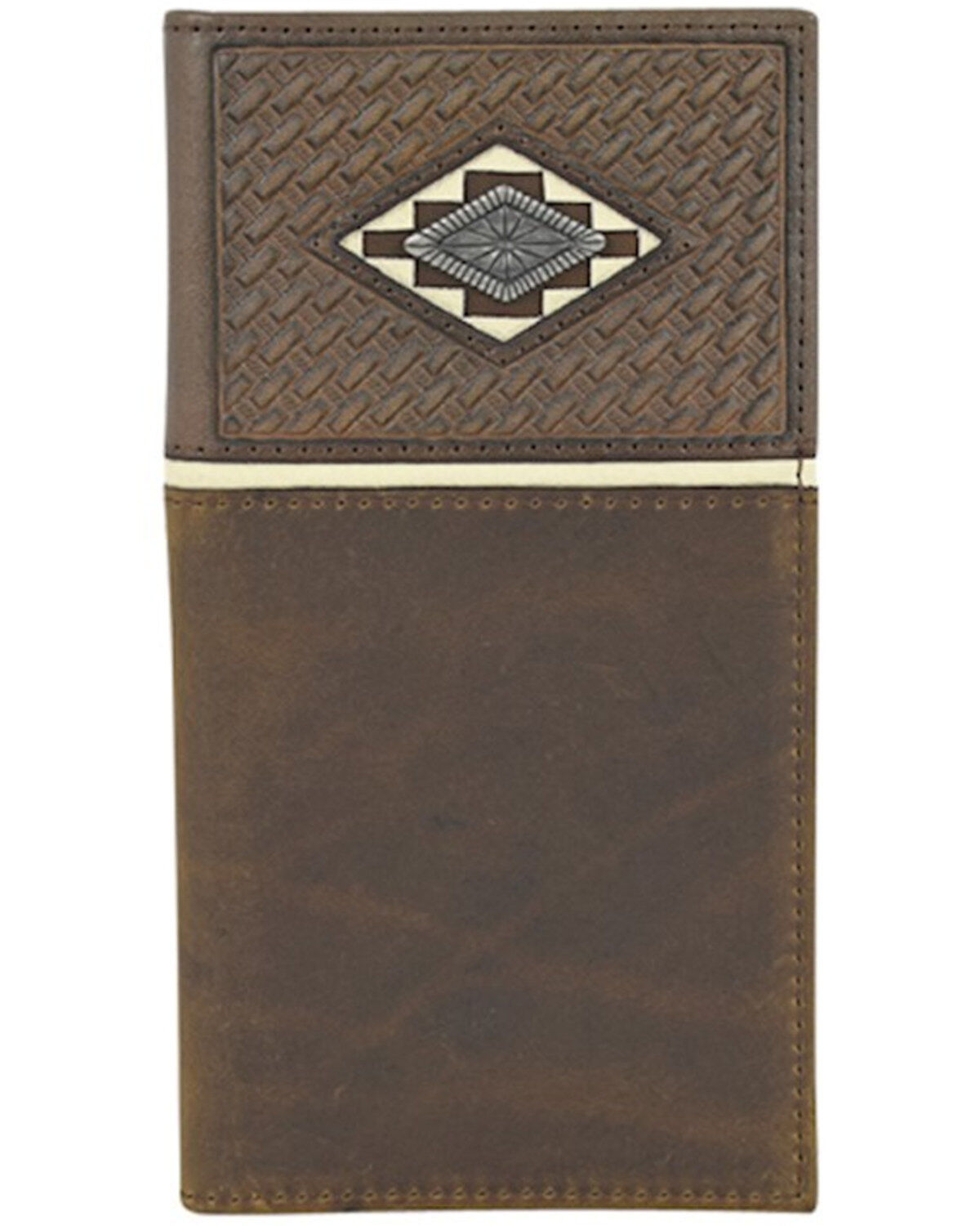 Men's Justin Brown Basket Weave Tooling & Concho Rodeo Wallet