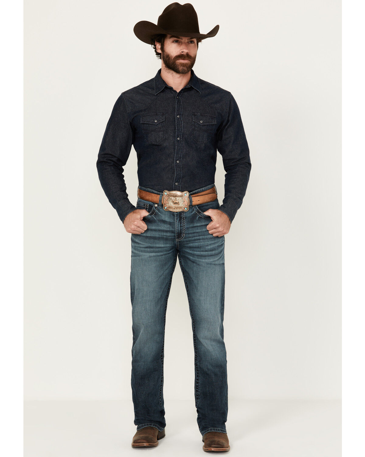 Men's Wrangler Rock 47 by Lander Dark Wash Slim Bootcut Stretch Denim