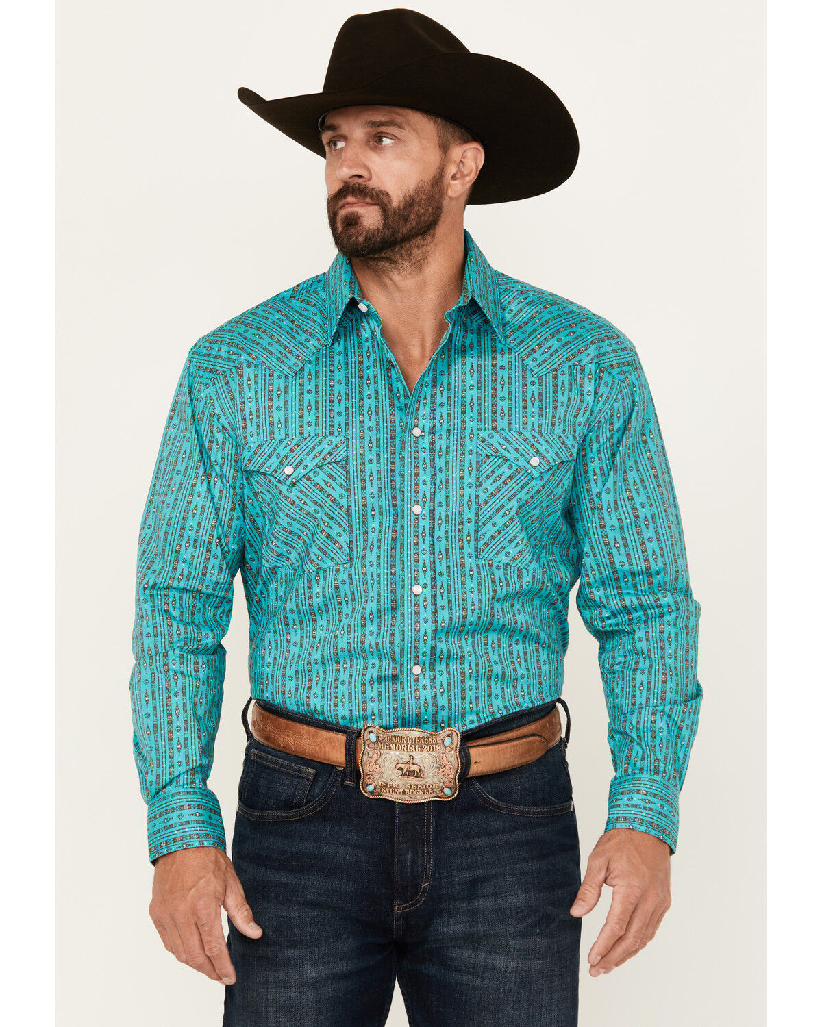 Men's Panhandle Rough Stock by Southwestern Striped Print Long Sleeve