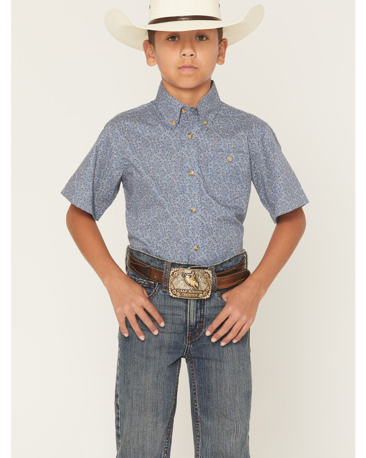 Boys' Wrangler Paisley Print Short Sleeve Button-Down Western Shirt