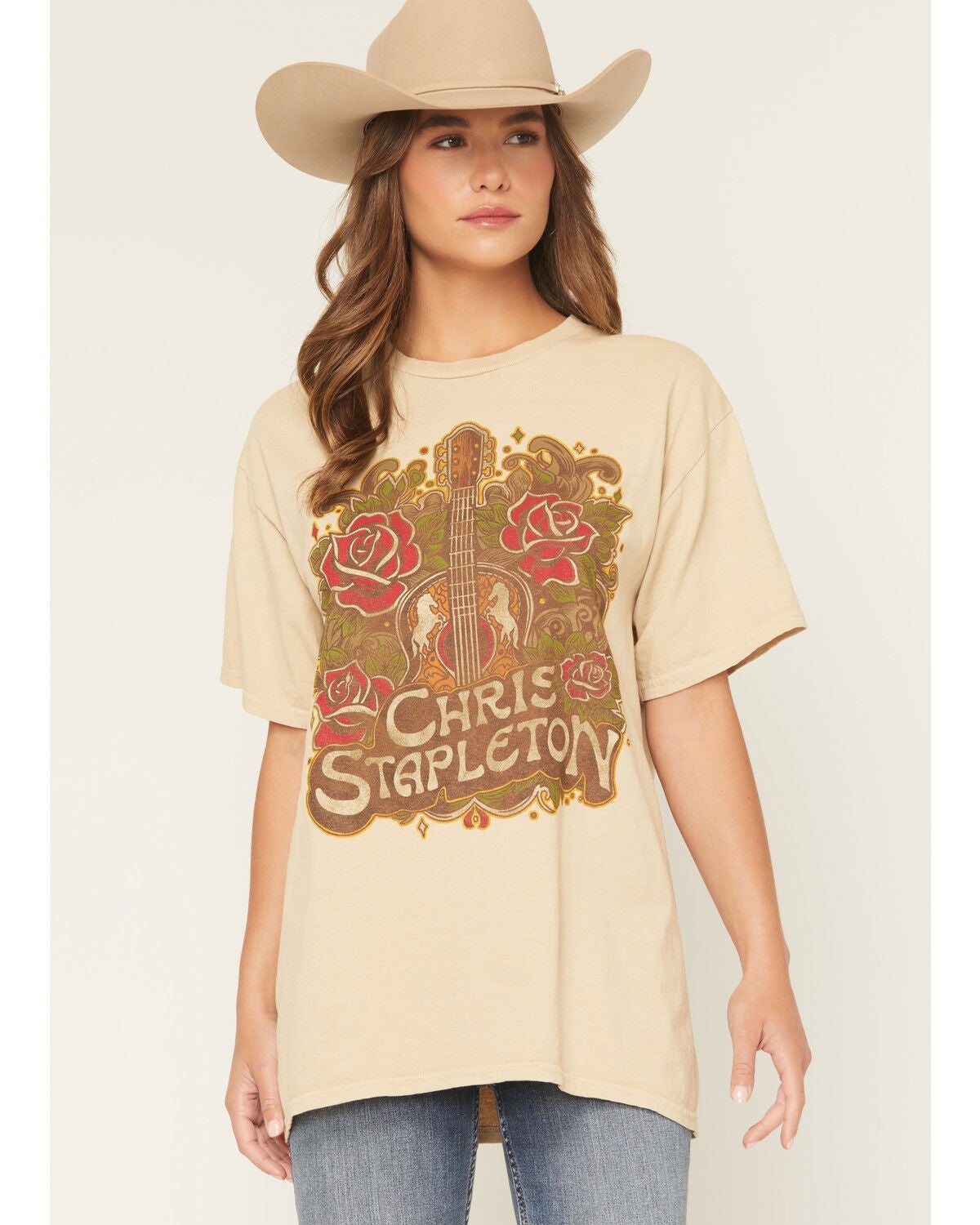 Women's Merch Traffic Chris Stapleton Rose Guitar Short Sleeve Graphic