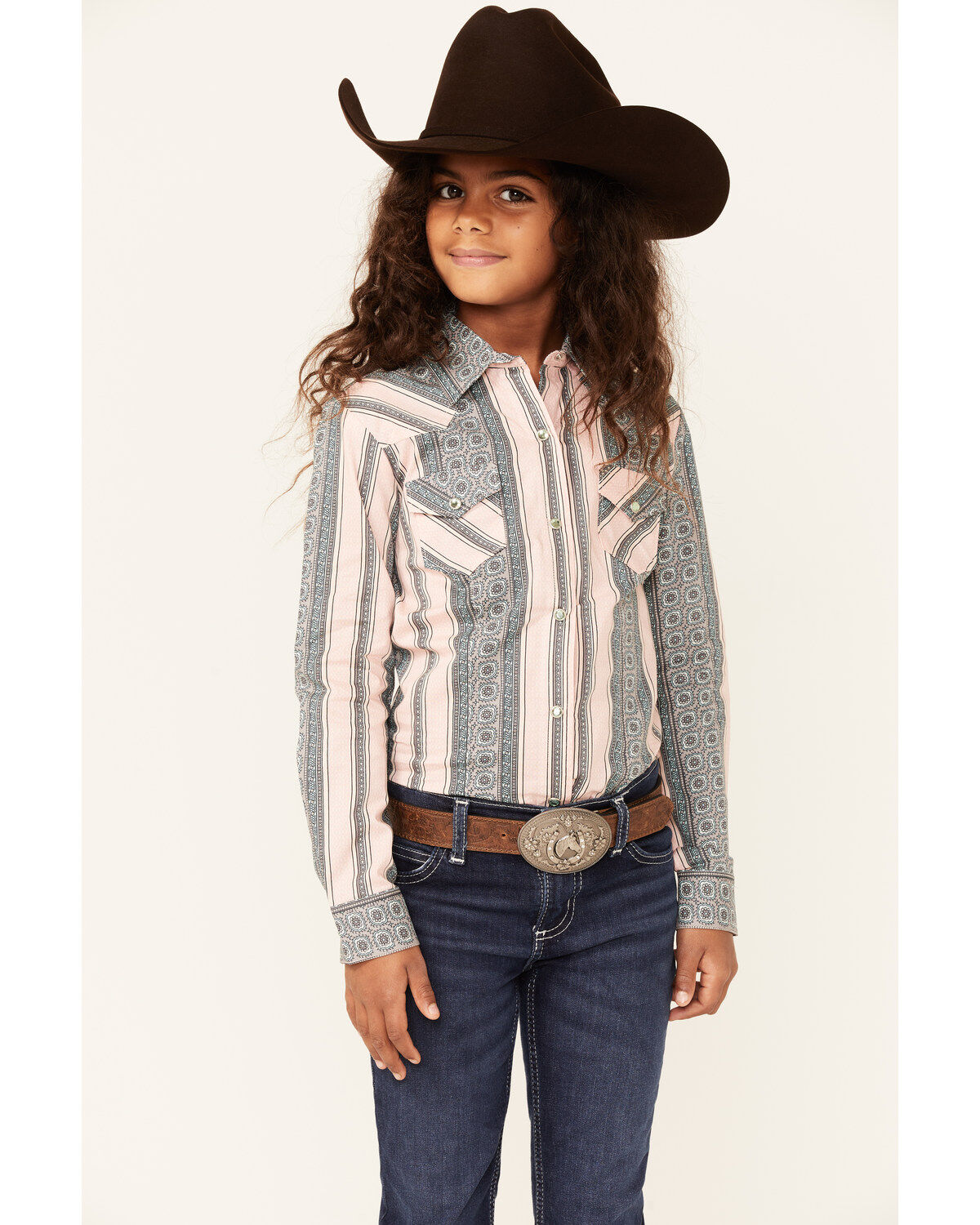 Girls' Cruel Girl Medallion Stripe Long Sleeve Snap Western Shirt