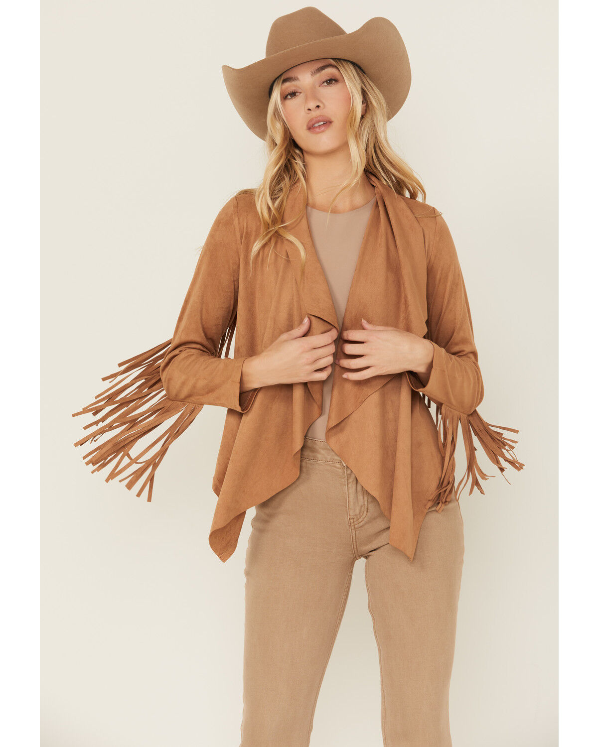 Women's Shyanne Faux Suede Cascade Front Fringe Jacket