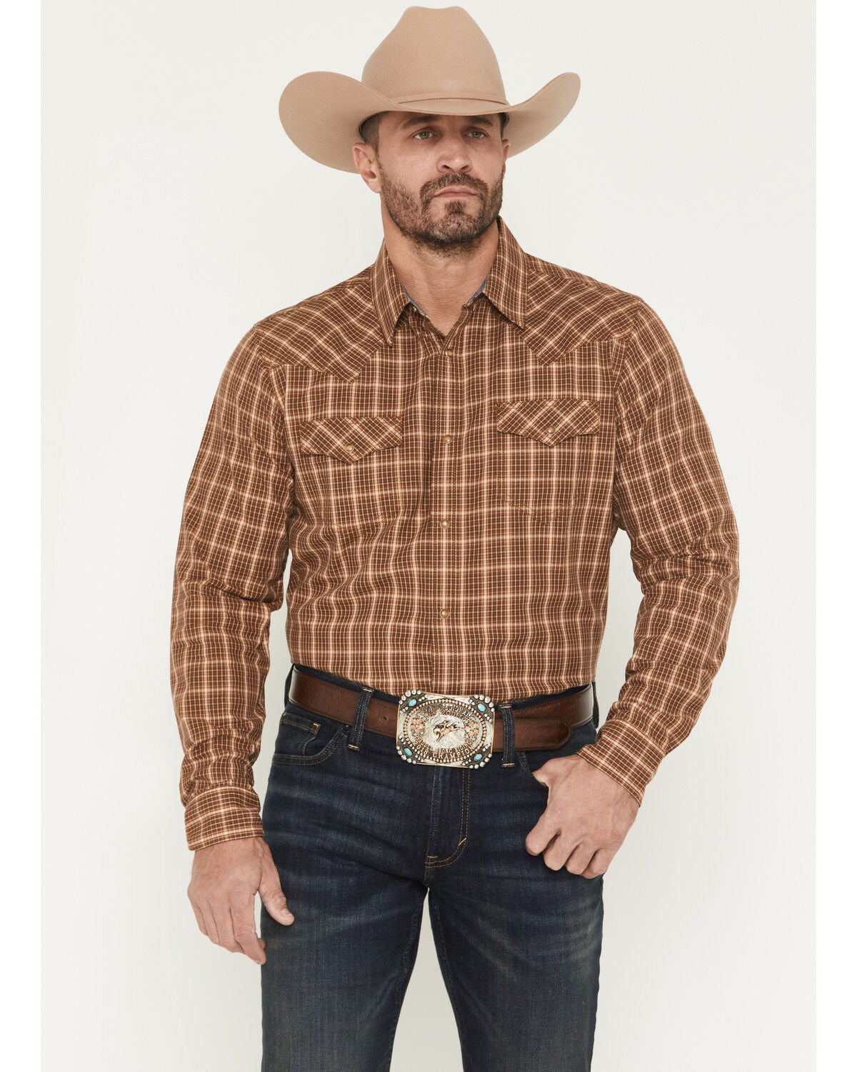 Men's Cody James Iron Oak Ranch Plaid Print Long Sleeve Snap Western S
