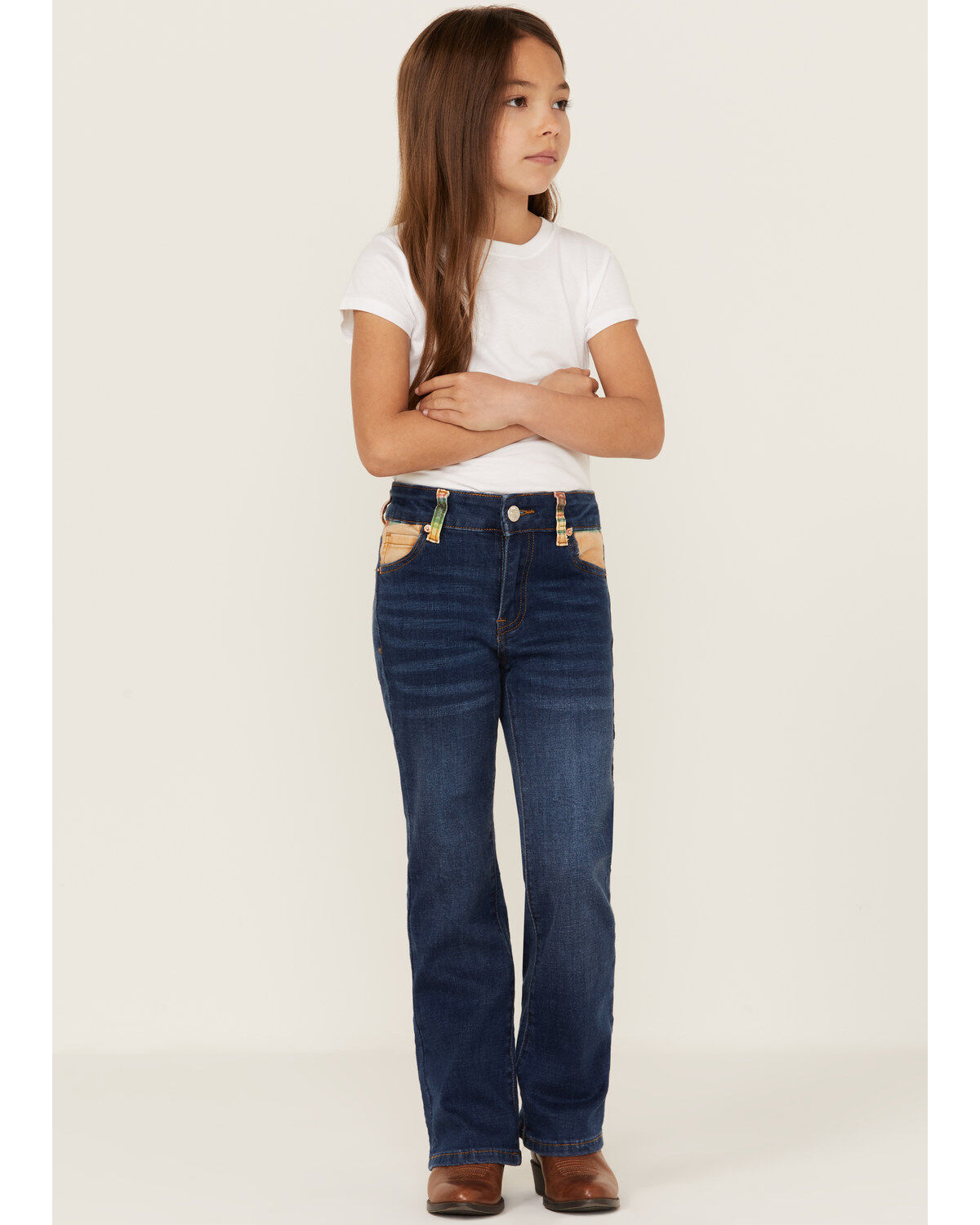 Girls' Ranch Dress'n Medium Wash Serape Pocket Stretch Regular Bootcut