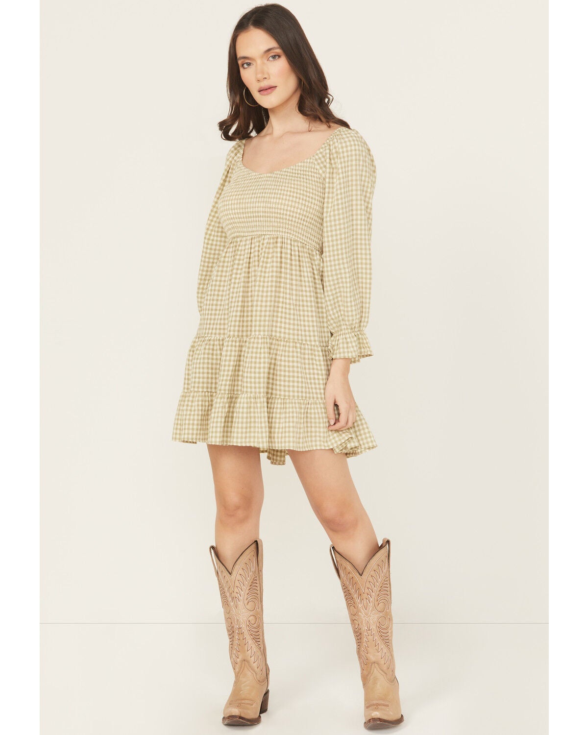 Women's Blue B Gingham Long Sleeve Mini Dress