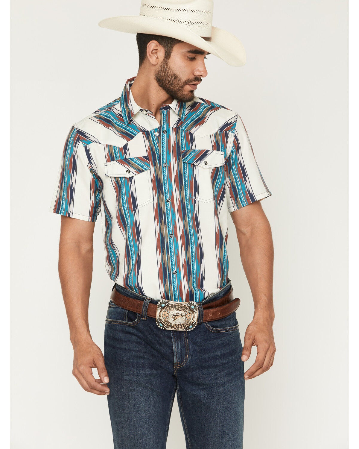 Men's RANK 45 Guadalajara Southwestern Striped Short Sleeve Snap Perf