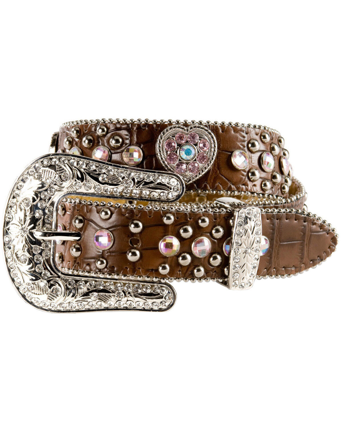 Girls' Nocona Belt Co. Heart Concho Croc Print Leather Belt - 18-26