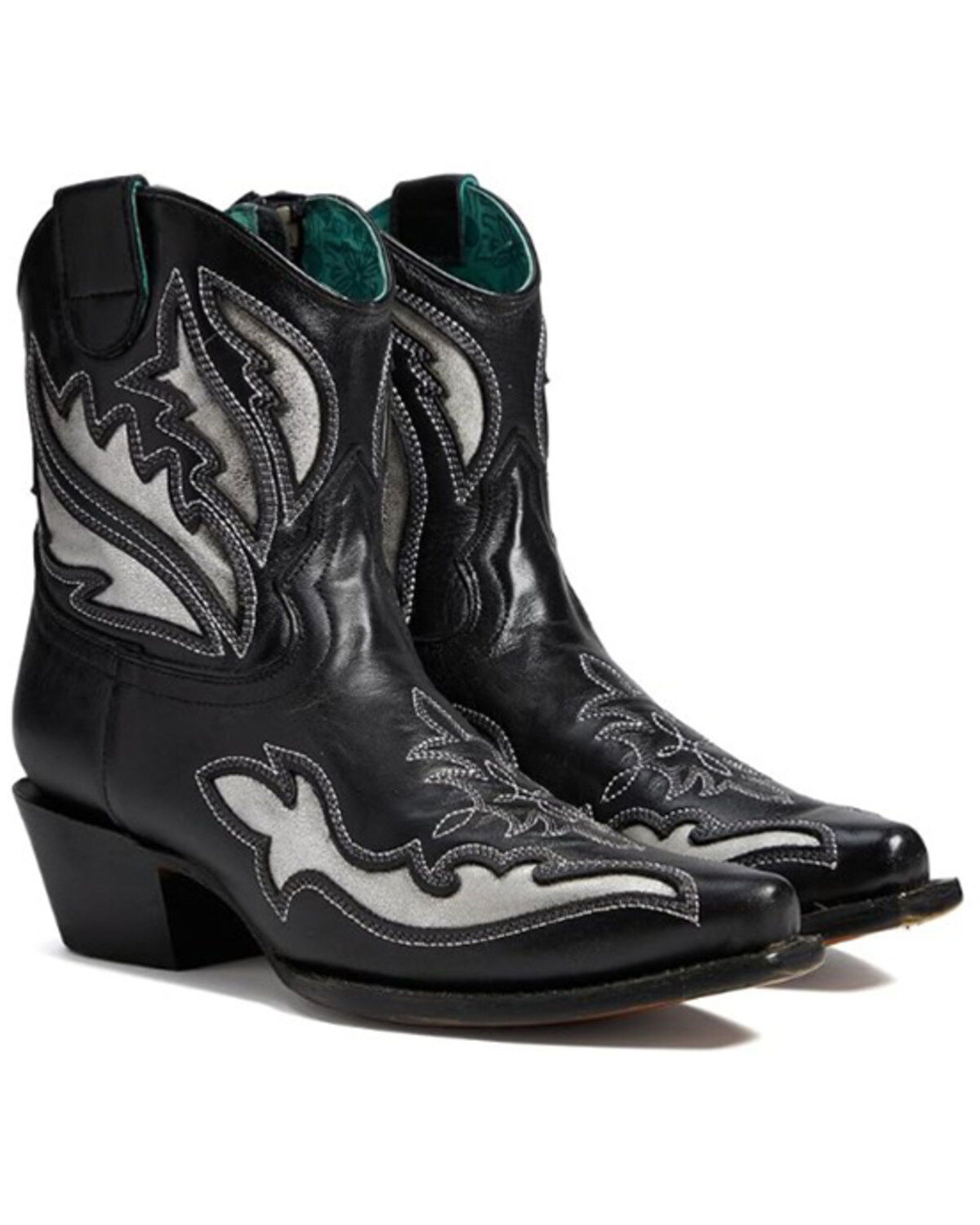 Women's Corral Inlay And Embroidered Booties - Snip Toe