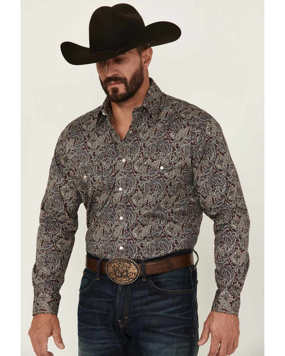 Men's Panhandle Rough Stock by Paisley Print Long Sleeve Pearl Snap St