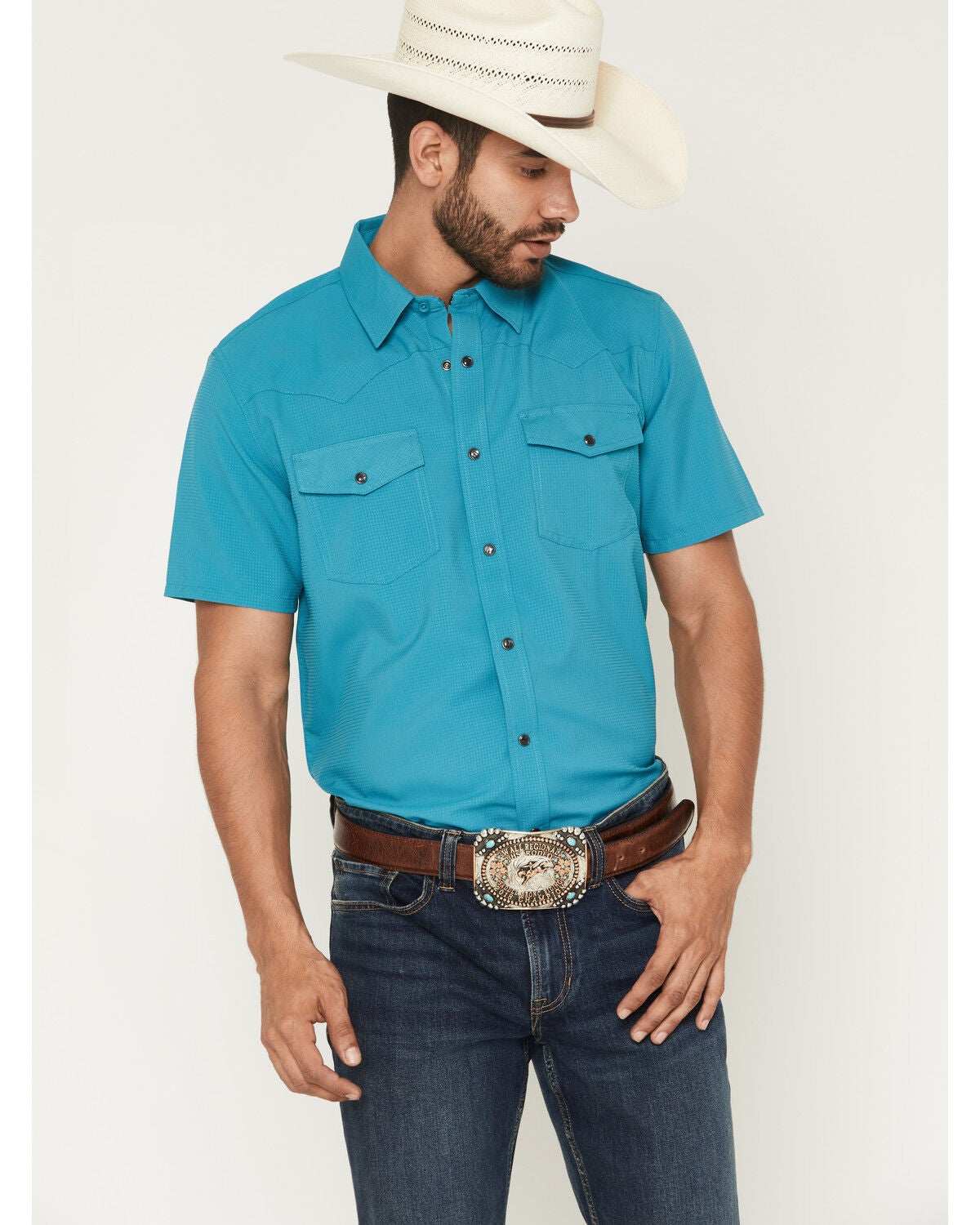 Men's RANK 45 Ridge Solid Short Sleeve Snap Performance Shirt