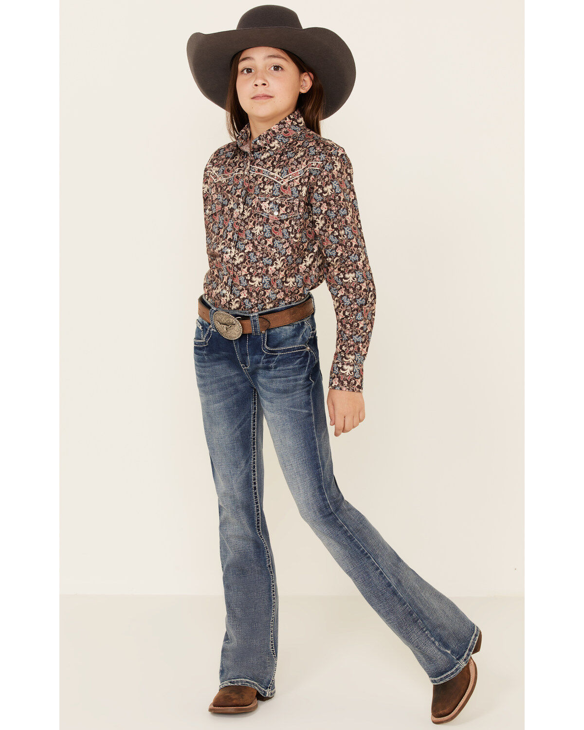 Girls' Shyanne Light Embroidered Faux Flap Pocket Bootcut Jeans