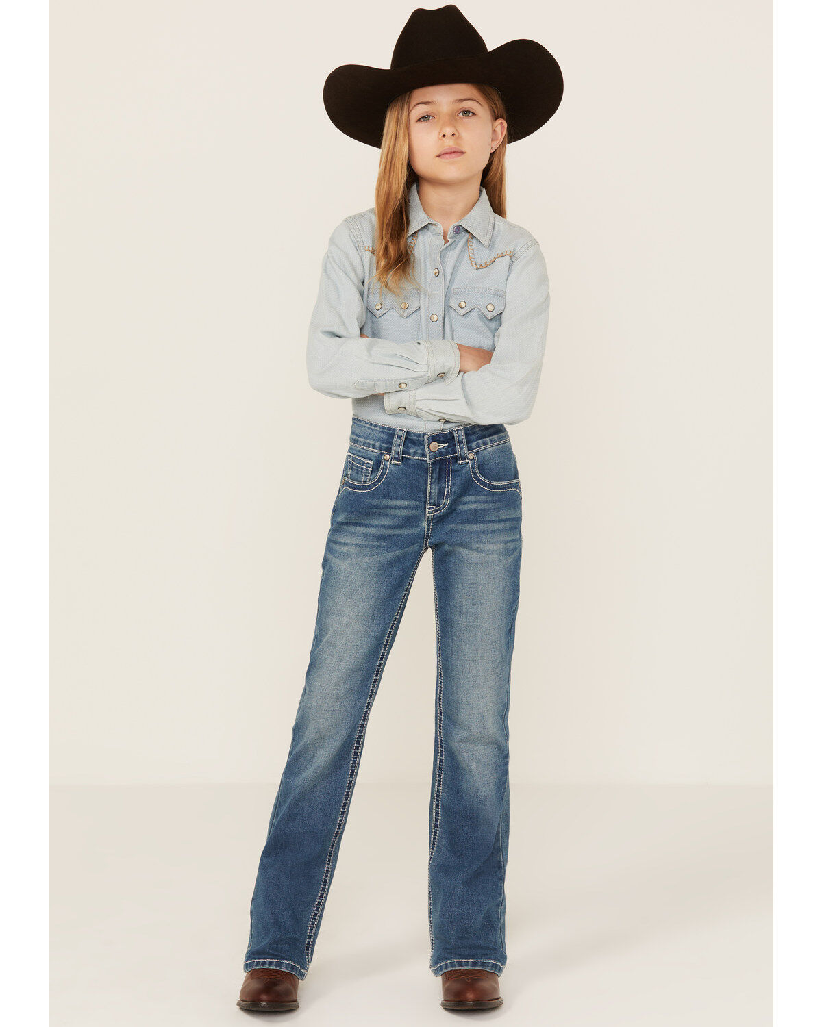 Girls' Shyanne Zig Zag Vertical Pocket Stretch Bootcut Jeans - Big