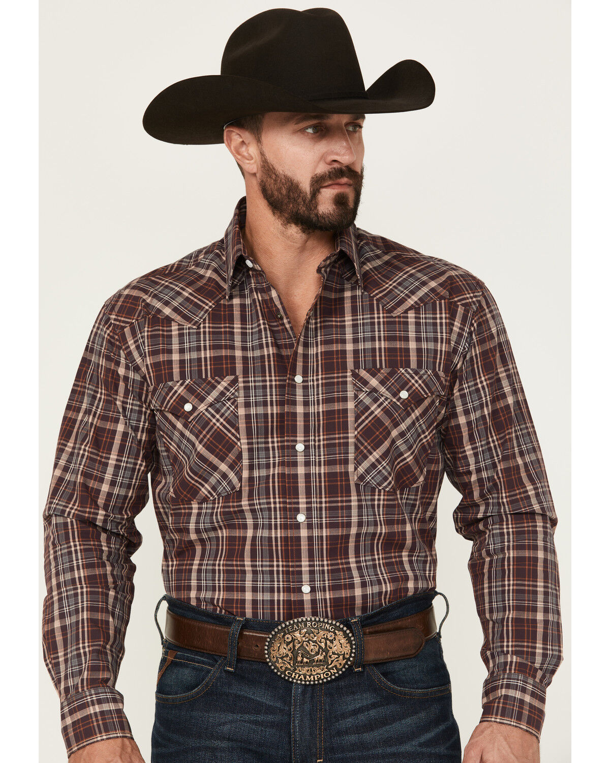 Men's Panhandle Rough Stock by Plaid Print Long Sleeve Pearl Snap West