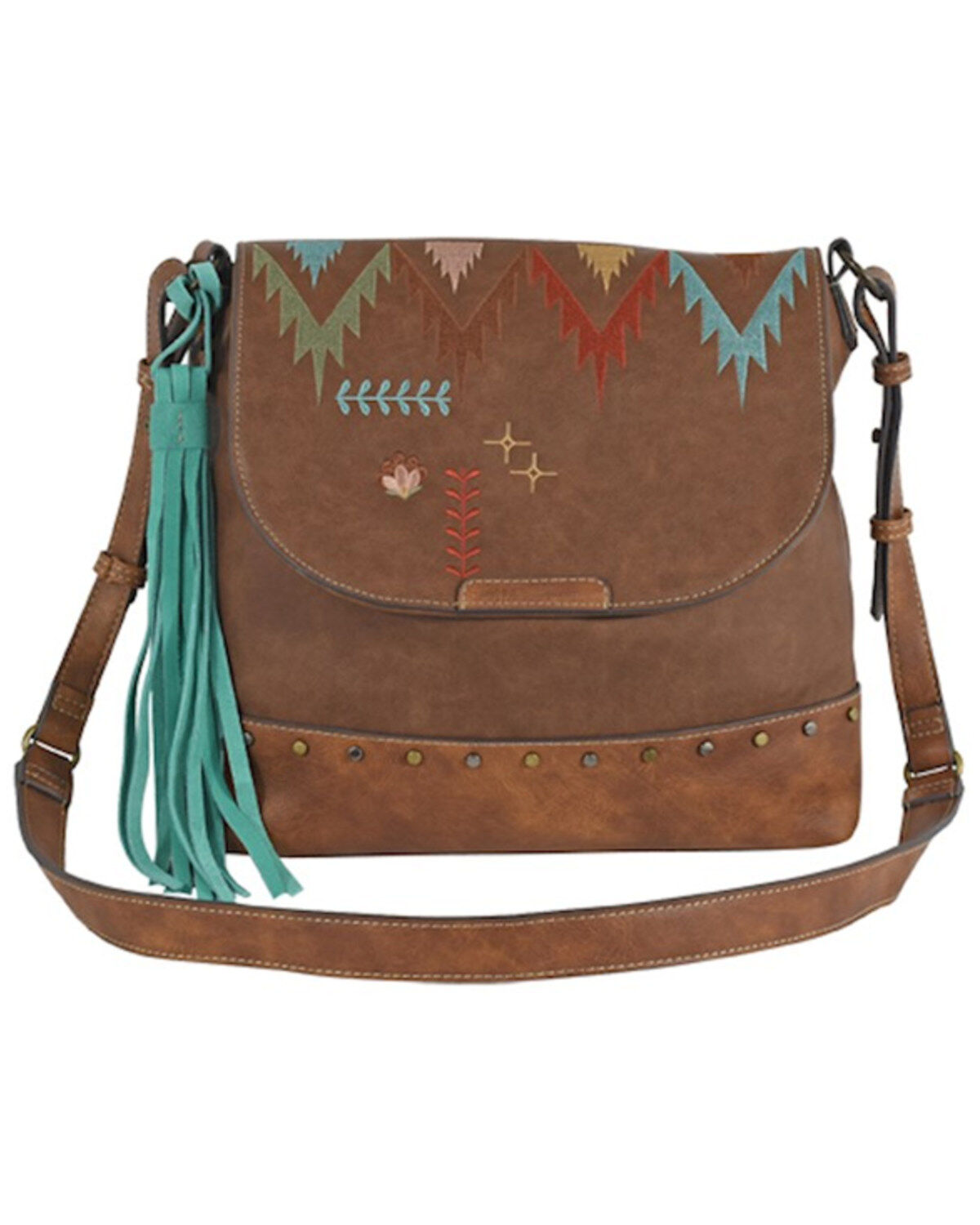 Women's Catchfly Brown Multicolored Embroidered Crossbody Bag