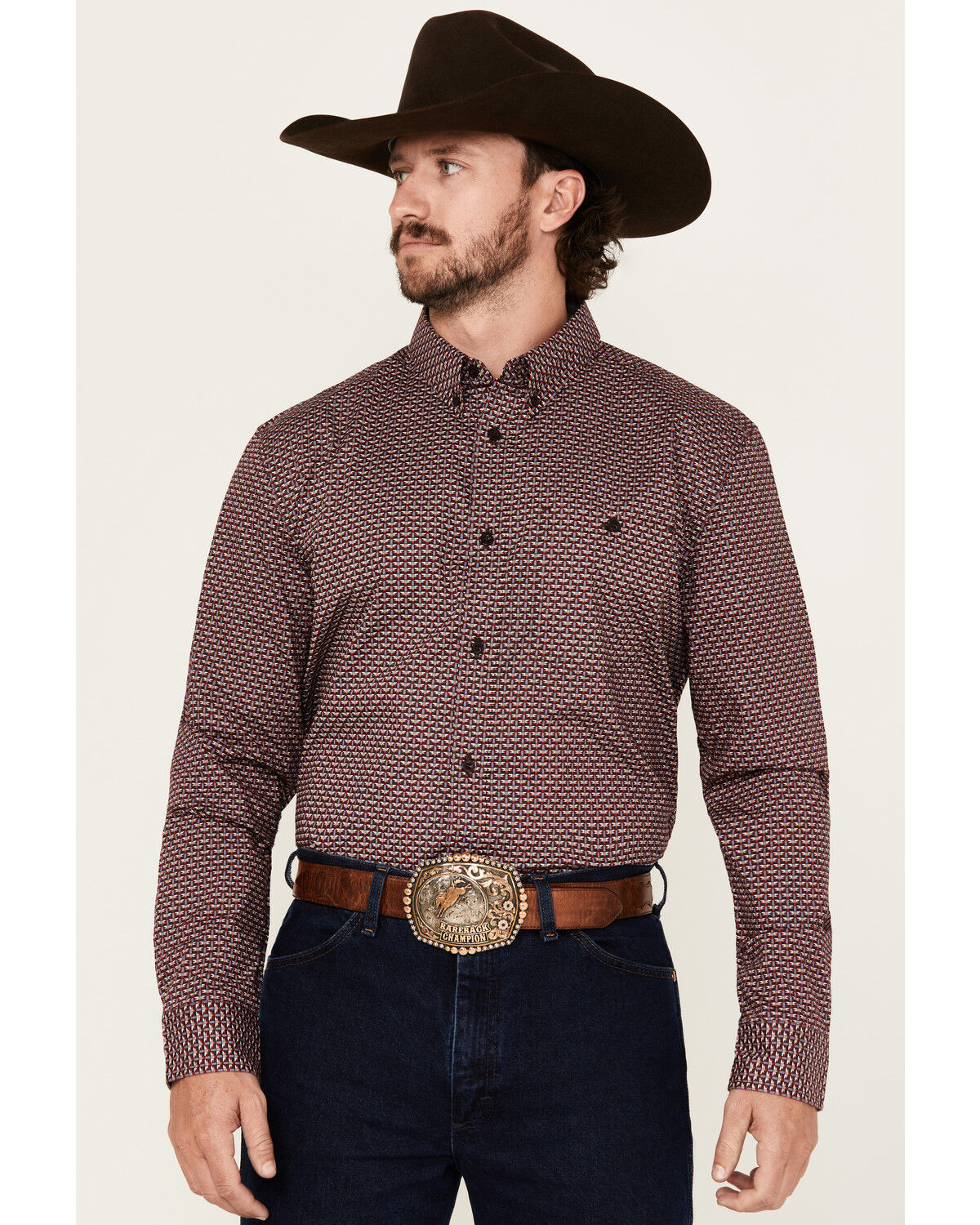 Men's RANK 45 Tinson Geo Print Long Sleeve Button-Down Stretch Wester