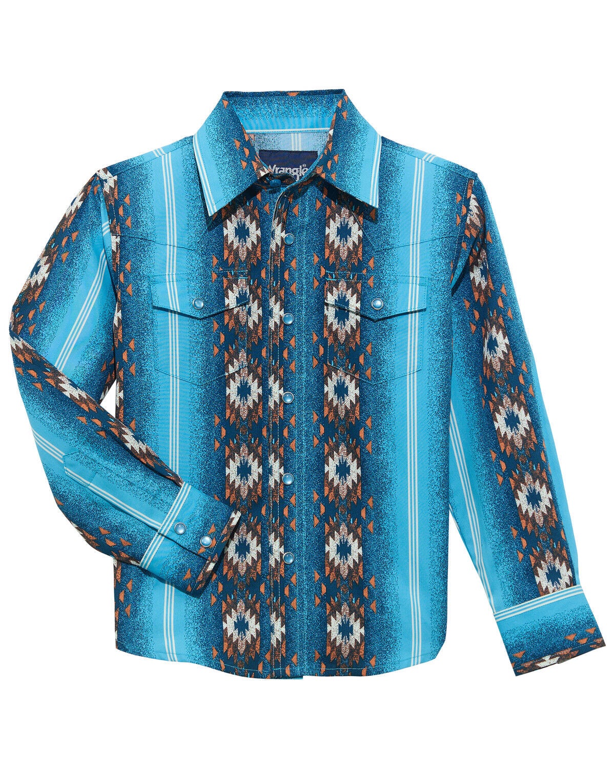 Boys' Wrangler Checotah Southwestern Striped Long Sleeve Pearl Snap We
