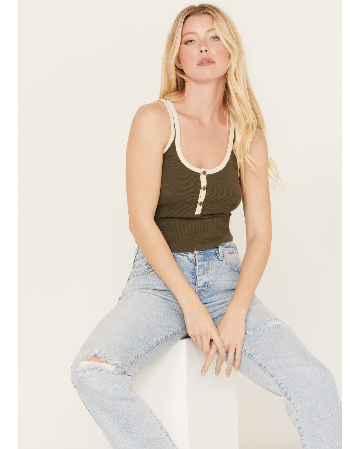 Women's Cleo + Wolf Cropped Ribbed Tank Top