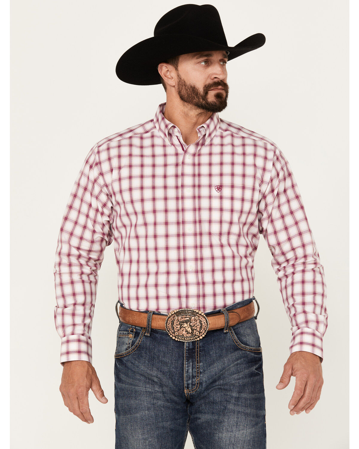 Men's Ariat Erick Plaid Print Long Sleeve Button-Down Performance Shir