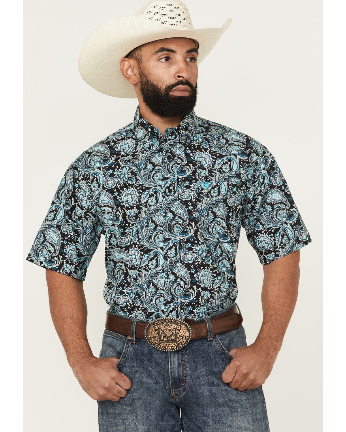 Men's Cinch Paisley Print Short Sleeve Button-Down Western Shirt