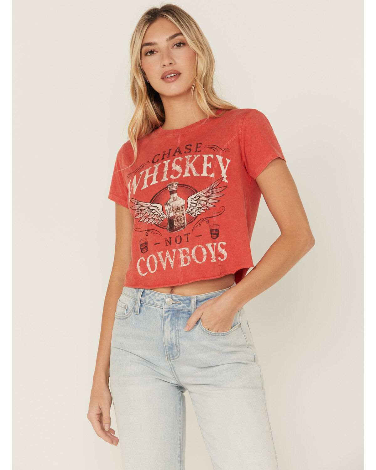 Women's Shyanne Chase Whiskey Not Cowboys Short Sleeve Cropped Graphic